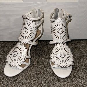 White House Black Market Heeled White Strappy Sandals